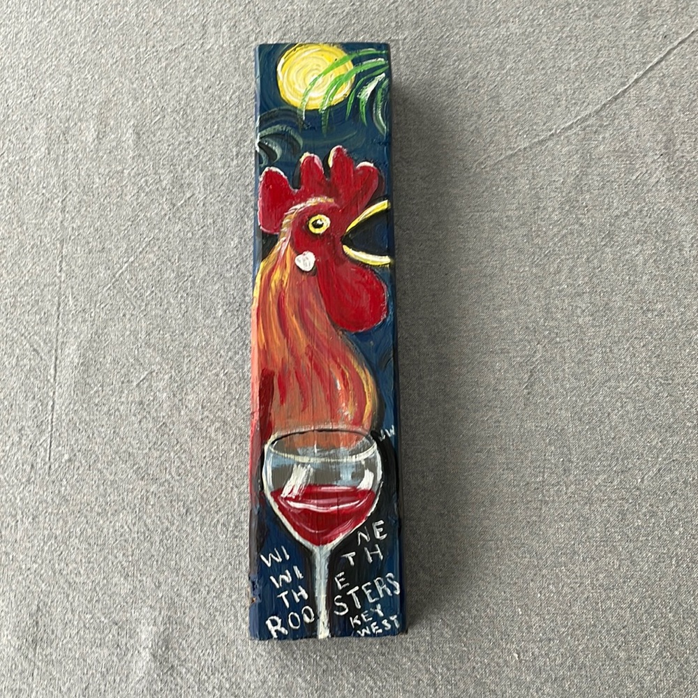 Handmade WINE WITH THE ROOSTERS wall art